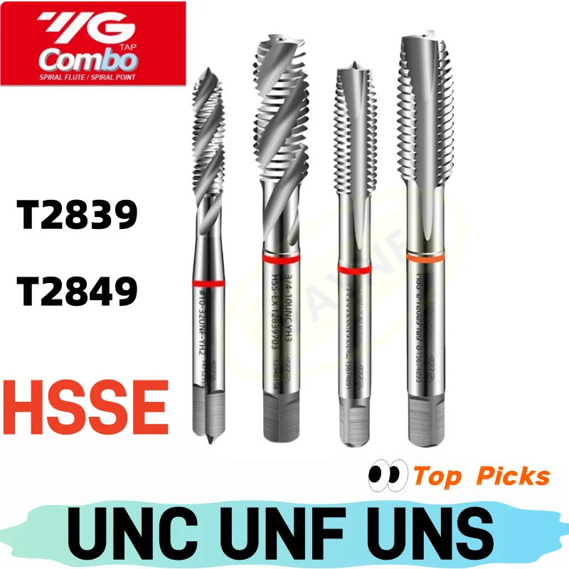 YG HSSE American Spiral Fluted Spiral Pointed Tap Multi-Purpose UNC UNF UNS 2-56 8-32 1/4 5/16 3/8 1/2 Machine Screw Thread Taps