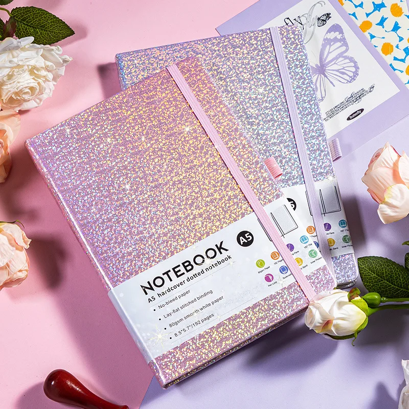 Luksusowy notatnik A5 PU skóra w twardej oprawie notatnik w kropki biznesowy notatnik biurowy z bandażową wkładką na długopis Flashy Diary Notebook