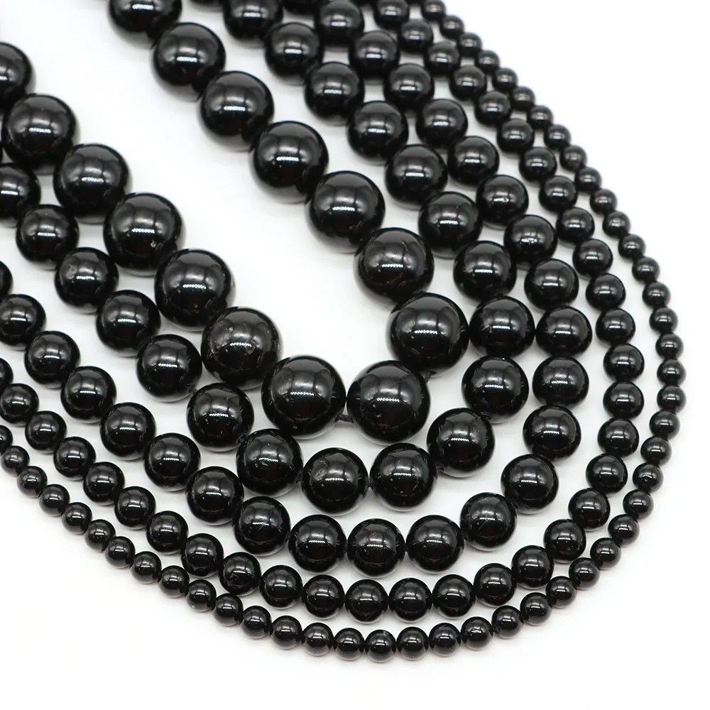 

4mm 6mm 8mm 10mm 12mm Natural Black Tourmaline Stone Beads Loose Round Gemstone Bead for DIY Bracelet Necklace Jewelry Making