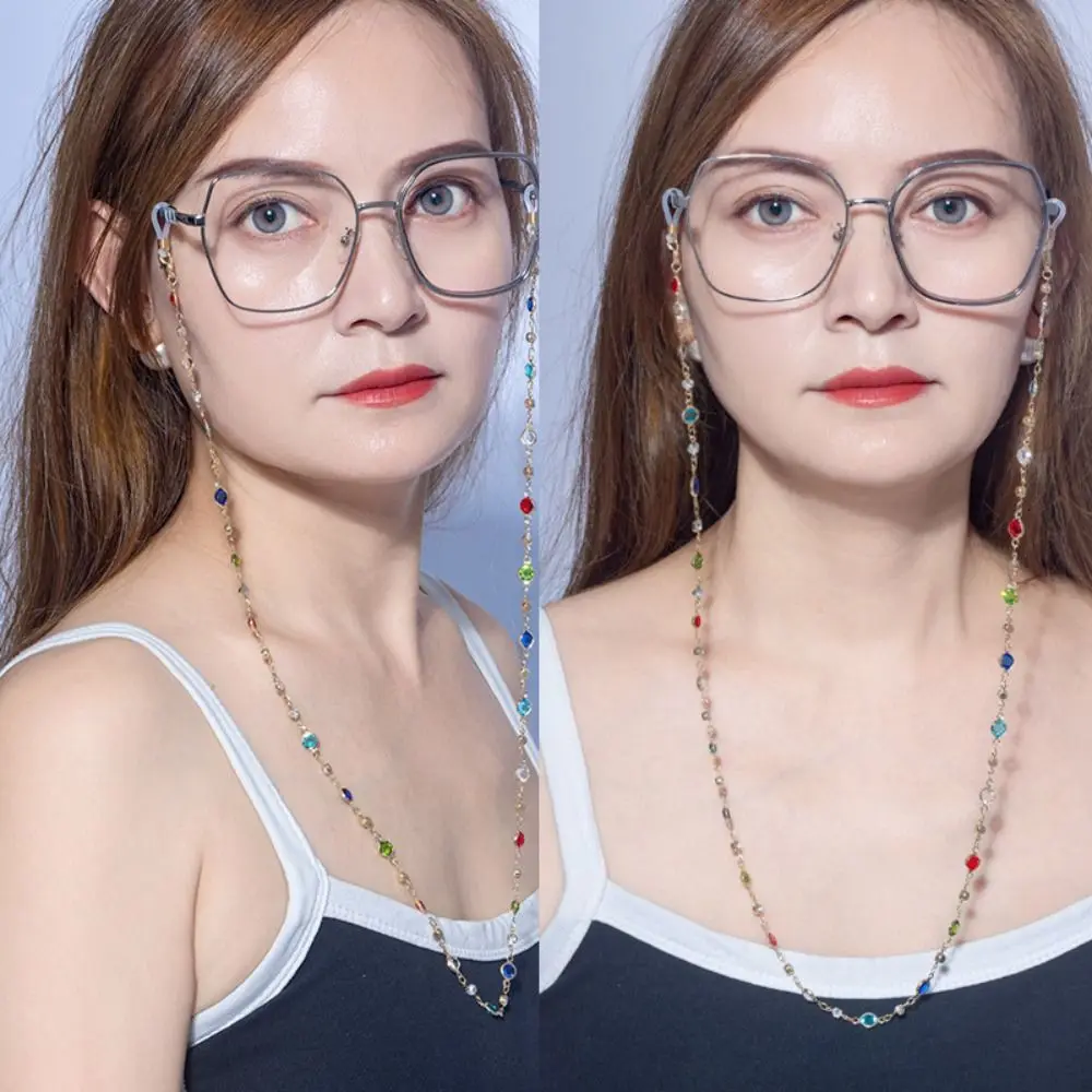 Fashion Vintage Beads Glasses Chain Elegant Bohemian Crystal Glasses Chain Copper Lanyard Mask Chain Women