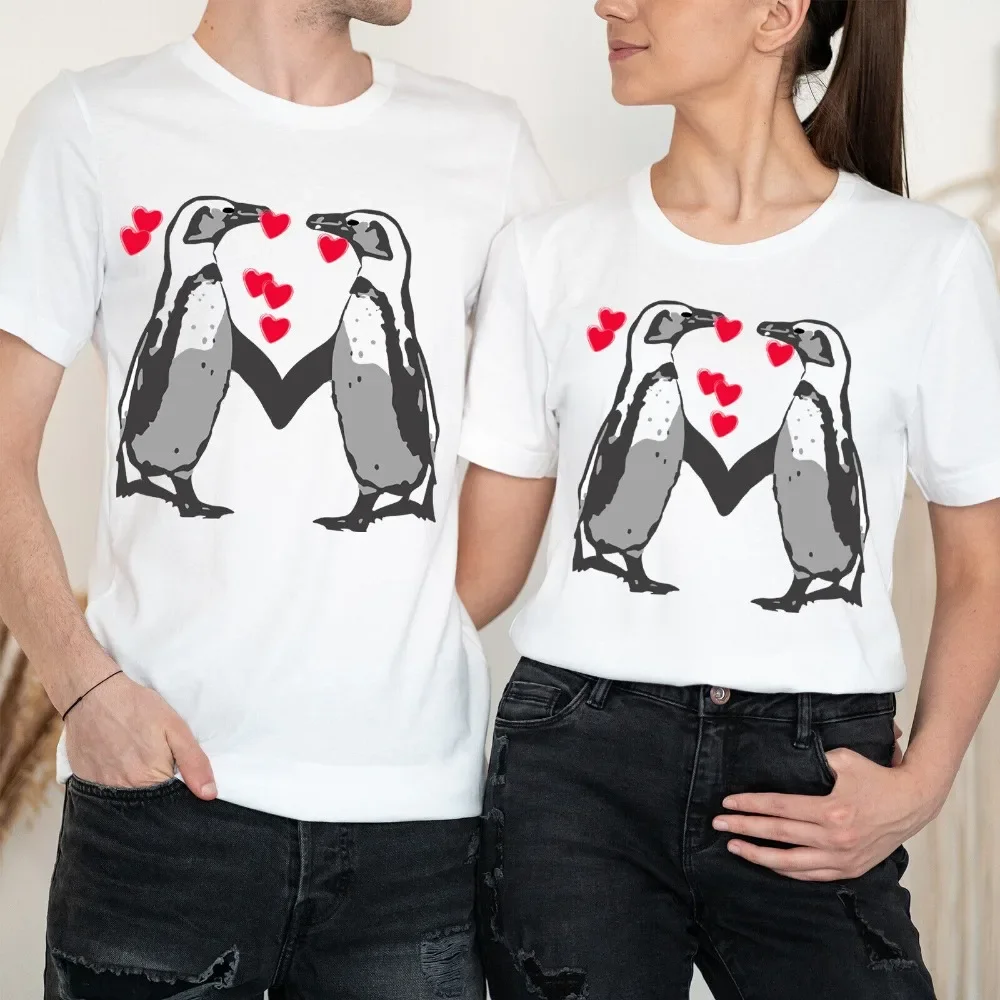 

Африканский пингвин Love Goals, одинаковые футболки для пар, милые топы с рисунком, мужская и женская подарочная рубашка на день Святого Валентина, повседневная хлопковая футболка
