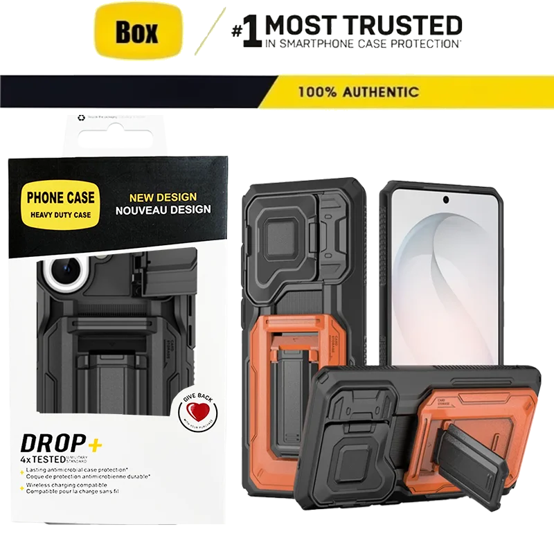 Heavy Duty Bracket Armor Card Slot Wallet OTT-BOX Case For Samsung Galaxy S26Ultra S25 Plus Camera Lens Shockproof Protect Cover