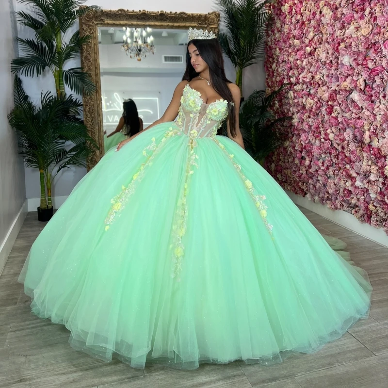 

Зеленое бальное платье Quinceanera, платья с открытыми плечами, аппликация, кружевное платье с бусинами для вечеринки, дня рождения, милое платье 16, Vestidos 15 De Anos