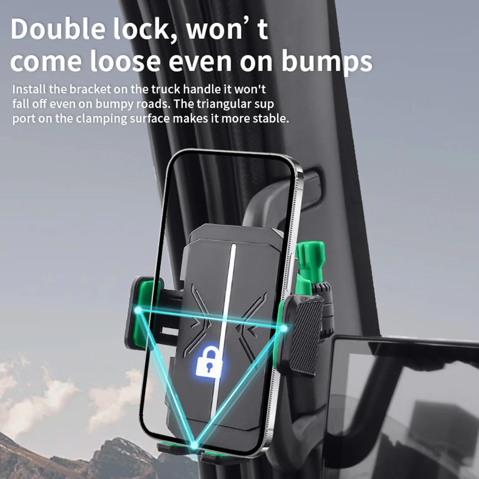Car/Truck A Pillar Grab Handle Phone Mount 360° Adjustable Metal Arm Phone Holder for Truck, Pickup, SUV, Van, Tractor, Forklift