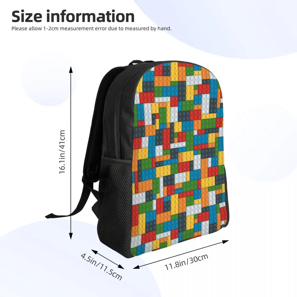 Custom Colorful Building Plastic Brick Toy Blocks Backpack for Women Men Water Resistant School College Bag Printing Bookbags