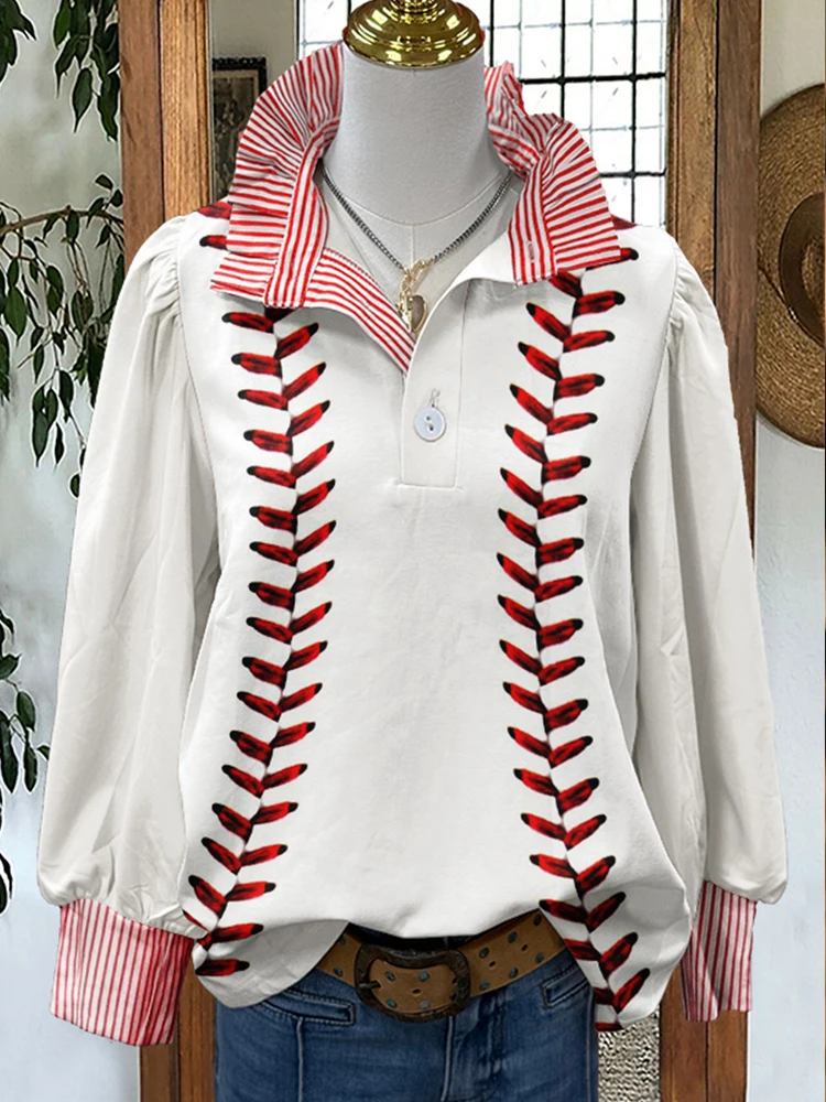 Camicia con maniche a sbuffo con stampa baseball Gameday