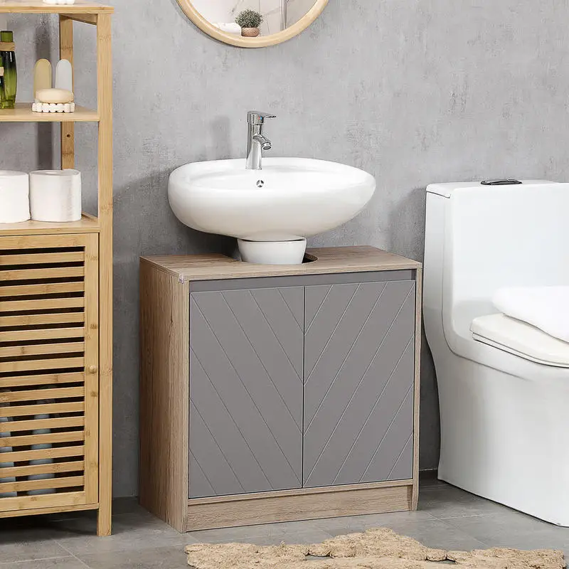 Mueble de baño bajo lavabo - mueble para colocar debajo del lavabo - armario de 2 puertas con estantería - dim. 60L x 30L x 59,8H cm - paneles