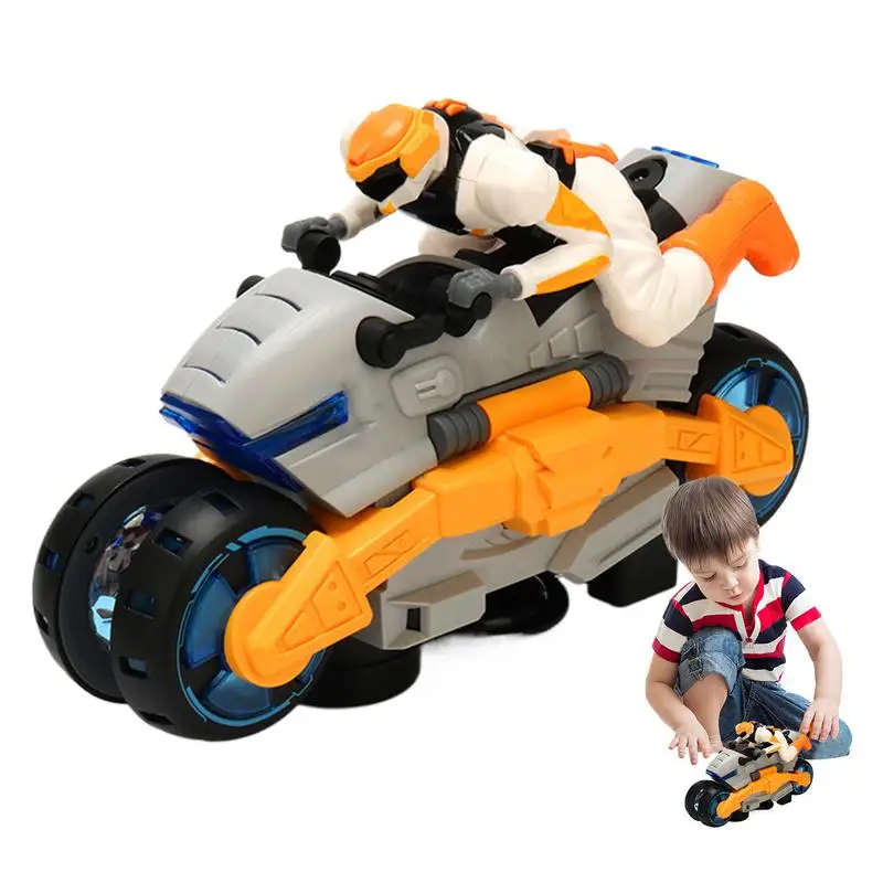 Motocicleta transformadora de juguete, motocicleta eléctrica de carreras acrobática para niños, ruedas giratorias 360, motocicleta acrobática con luz y música para