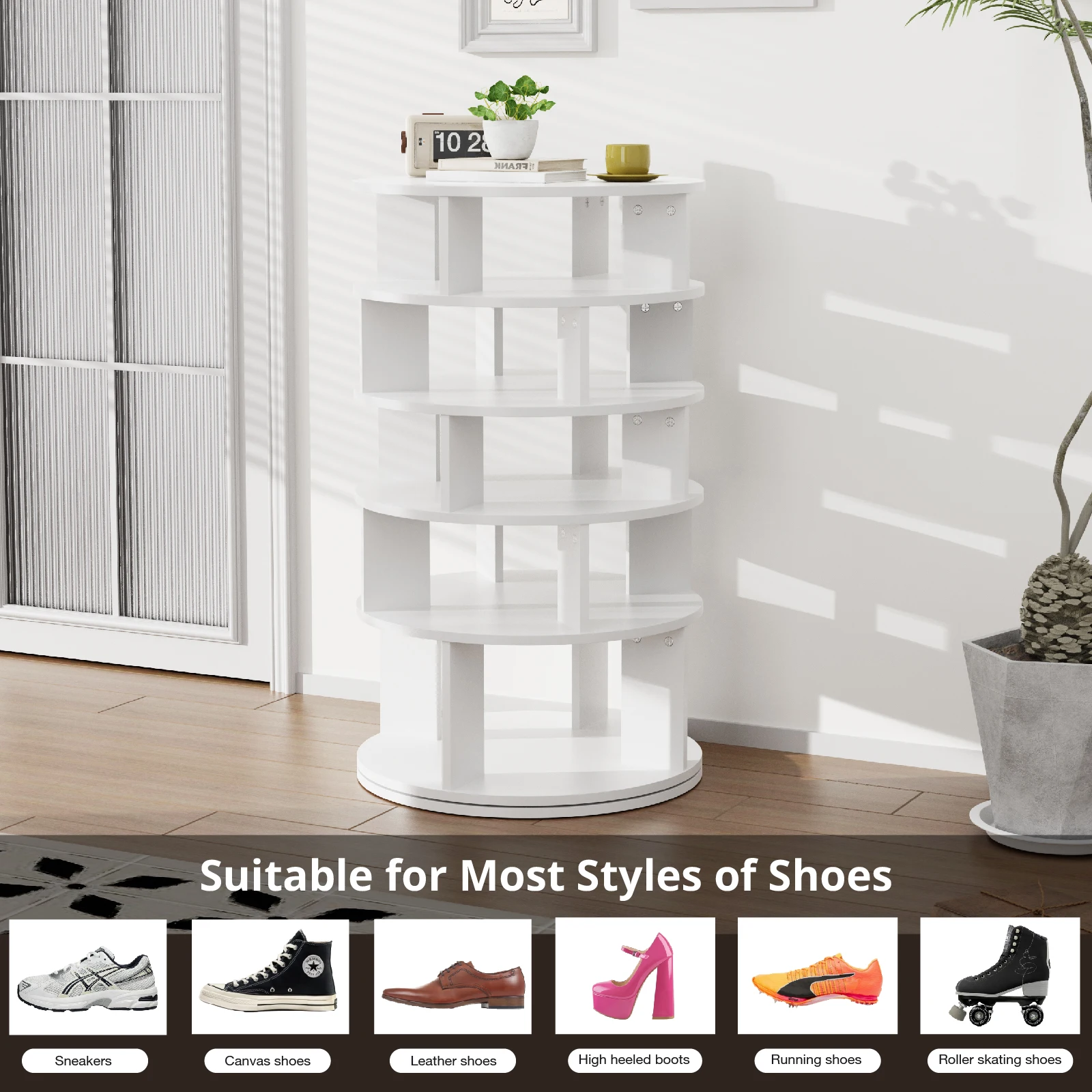 Redlife-Rotating Shoe Rack Tower, Hold Over 24 Pairs of Shoes 360 ° Revolving, Storage Organizer for Closet and Entryway, 5 Tier