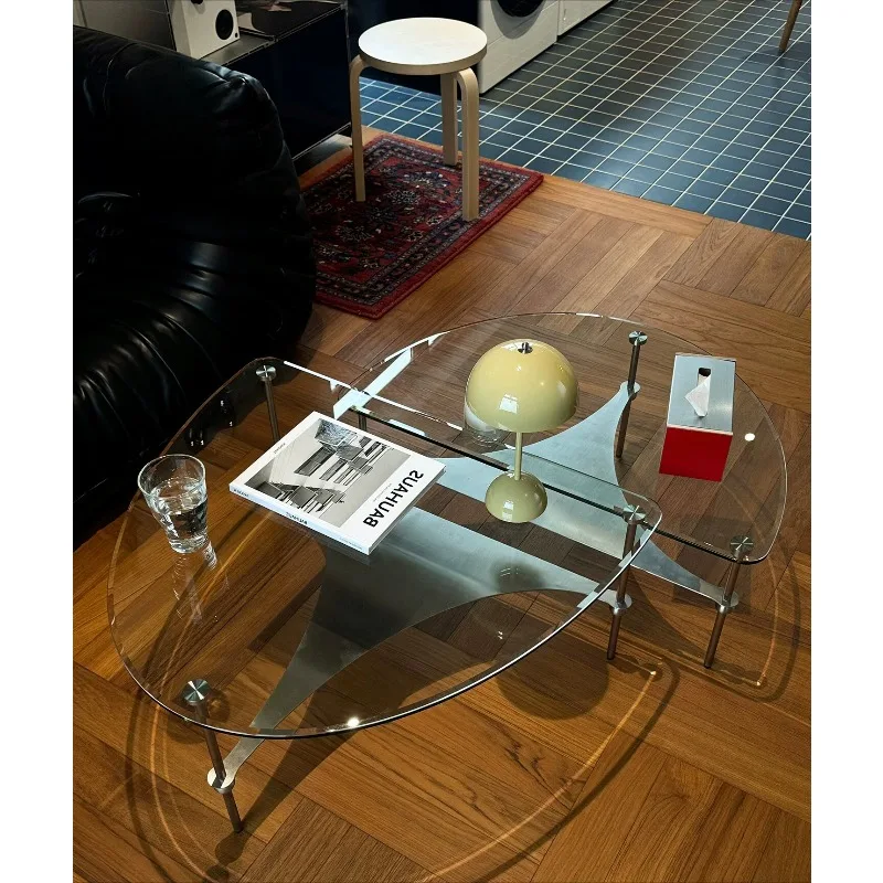 

Tempered glass living room oval side table stainless steel coffee table