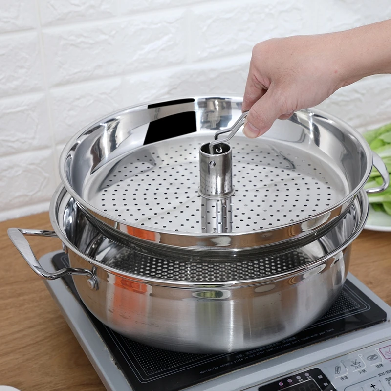 

Thickened Single-bottom Sauna Pot Stainless Steel Seafood Steam Pot 28-30-32CM Gas Induction Cooker Dual-purpose Steamer