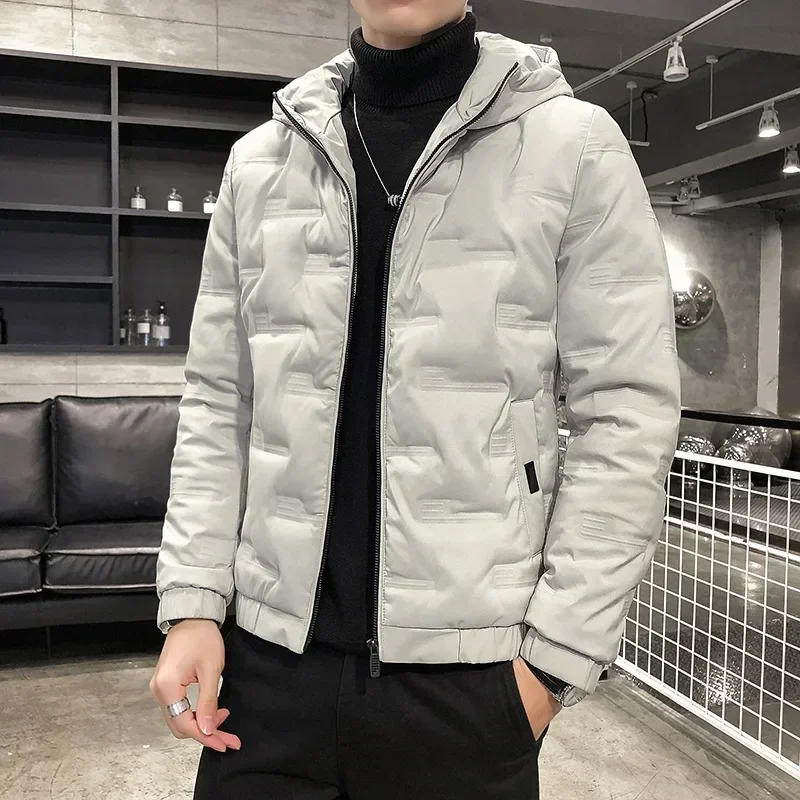 LIBIELIY Men's Autumn And Winter New Lightweight Down Jacket, Casual Solid Color Warm Zipper Standing Collar Hooded Cotton-padd