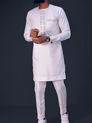 Africano nigeriano moda branco masculino conjuntos de roupas tradicionais tendências de luxo trajes terno impressão completa 2 peça conjuntos de roupas