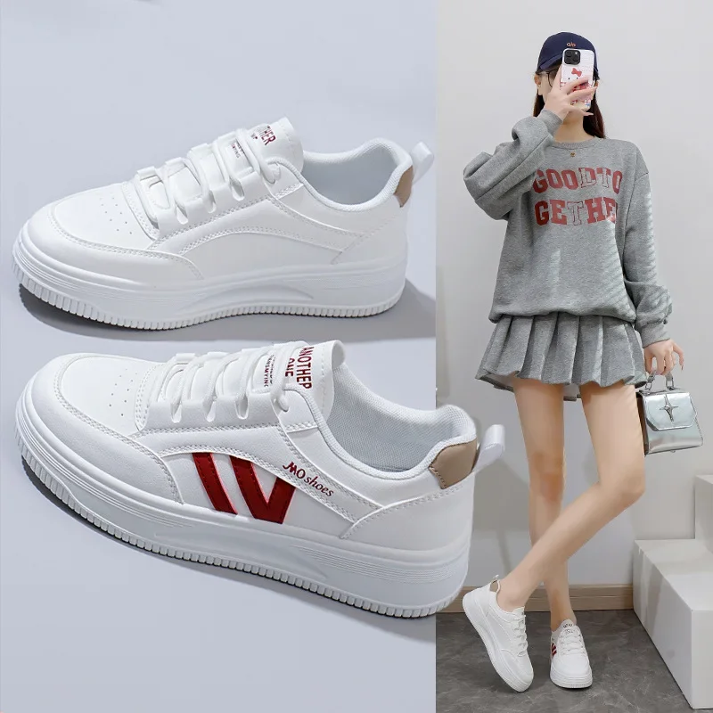 

2025 Spring White Shoes New Thick Soled Height Increasing Sports Board Shoes Casual Shoes