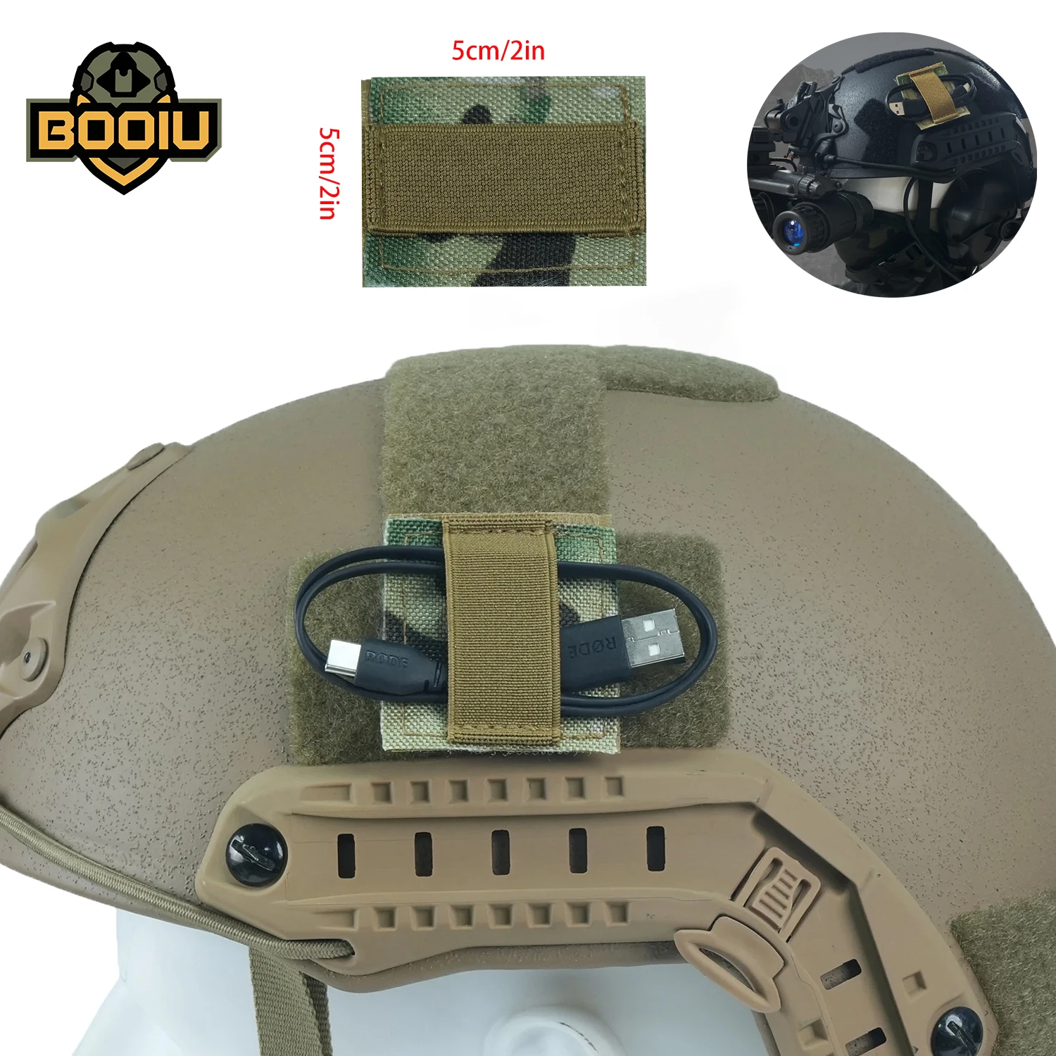 BOOIU Tactical Headset Wire Harness Strap Elastic Organizer Nylon Headset Wire Harness Hook Loop Sticker Helmet Sticker