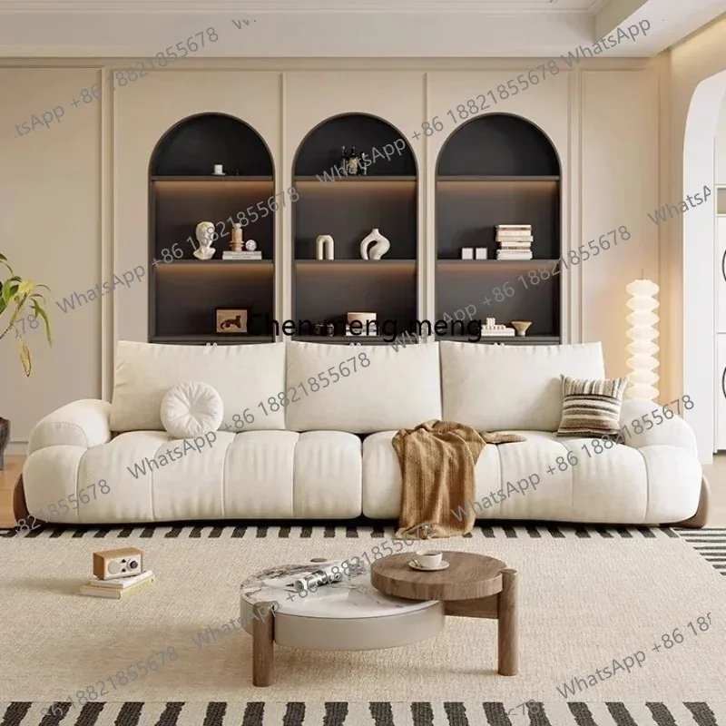 

Home Sofa 3 Seater Sofa Pedal Simple Cream Wind Cloud Fabric Curved Sofa Living Room Sofas Couch Sectional Furniture Latex Foam