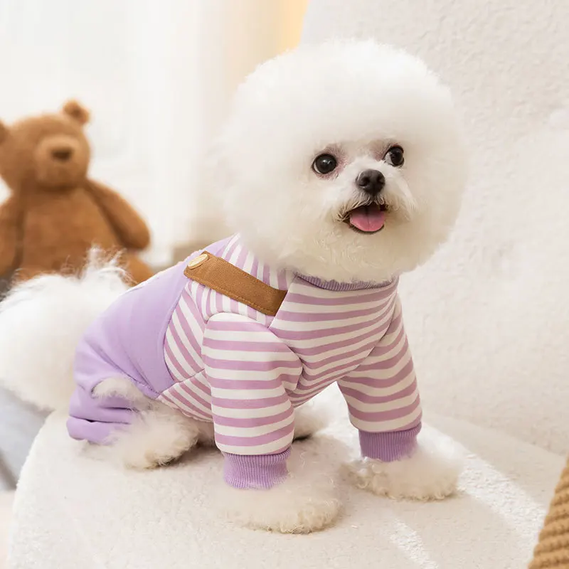 Purple Rabbit Cute Dog Clothing Winter Teddy Warm One Piece Pet Traction Buckle Four Legged Clothes Dog Strap Pants