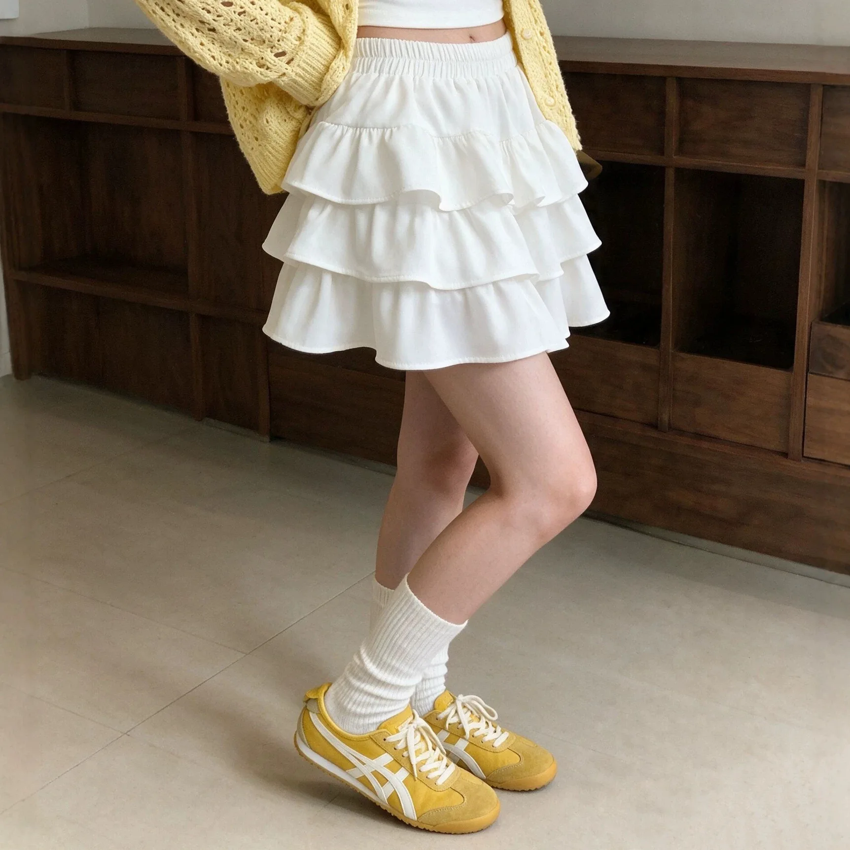 2026 Girls Summer Skirt White 3-Tier Ruffle Puffy Tutu Skirts Kids Princess Fluffy Short Skirt Casual Tulle dress