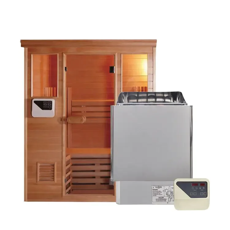 Hot selling：1-2 Person Indoor Solid Wood Hemlock Dry Steam Sauna Room with Stove Heater
