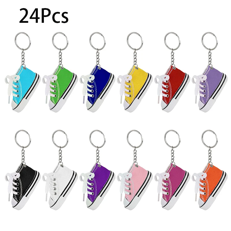 

24Pcs Mini Canvas Keychains Shoe Keychain Key Rings for Bag 12 Colors (Multicolor)