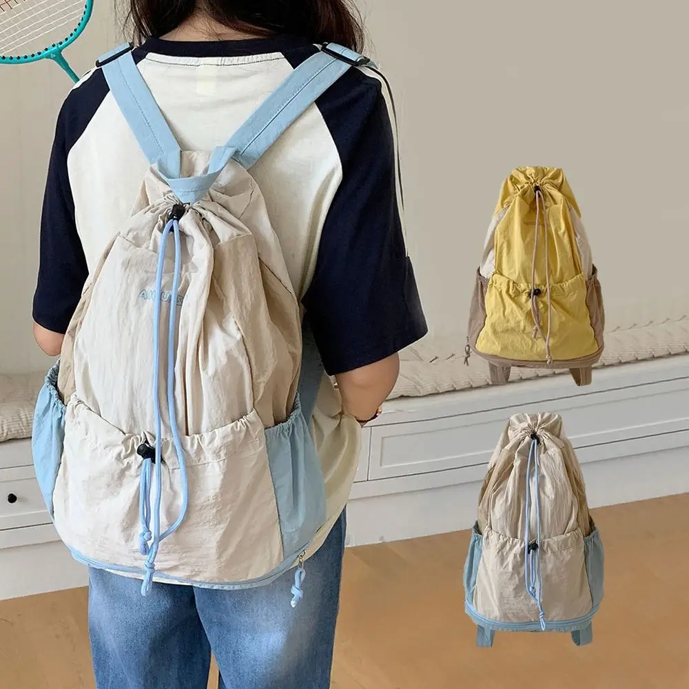 

Korean Simple Drawstring Backpack Leisure Travel Nylon Shoulder Bags Large Capacity College Student Schoolbag Outdoor