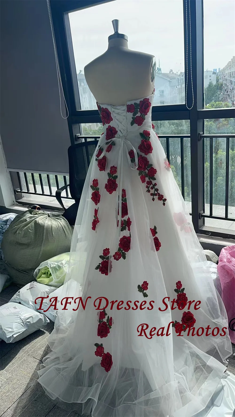 TAFN Real Photos Gorgeous Rose Wedding Dresses Strapless A-line Sweetheart Collar Bridal Gown vestido de novia Lace-up