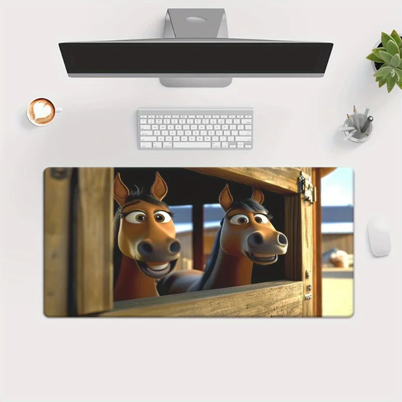 

XXL large gaming tablepad horse pattern anti-slip surface suitable for computer keyboard and mousepad office desktop accessories