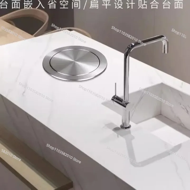 Stainless Steel Countertop Embedded Trash Can Lid, Flip Shaking Lid for Bathroom Washbasin