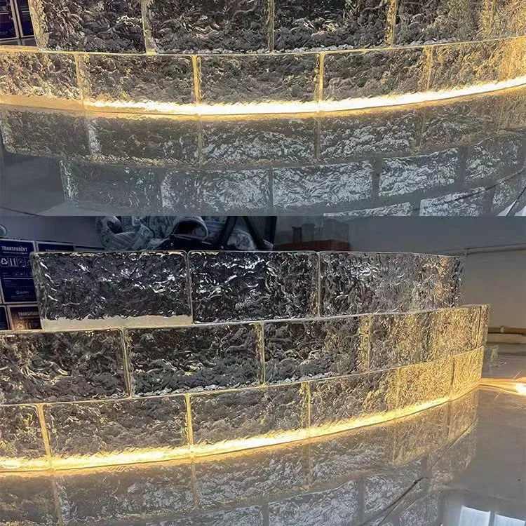 Curved Solid Glass Brick Hot Melt Ice Pattern Transparent Crystal Brick Sound Insulation Bar Partition Decorative Wall Fine Grin
