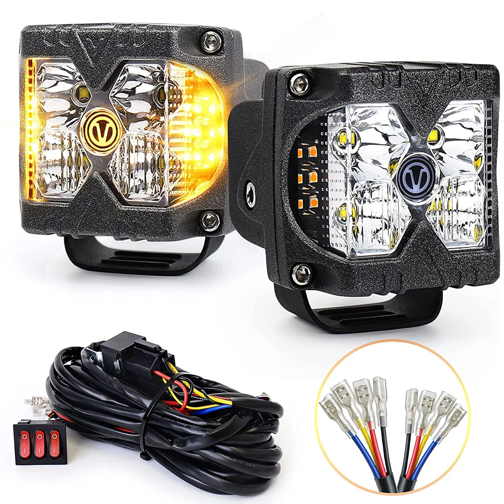 Led Work Lights White Amber Strobe Car Light Bar Flashing Waterproof Side Shooter Work Light Pods For Off Road UTV ATV Truck