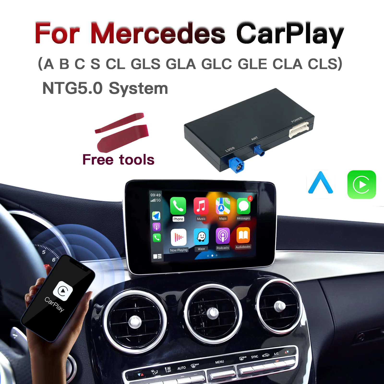 Wireless Carplay Module Android Auto Adapter for Mercedes NTG5.0 A B C W176 CL GLS W205 GLA GLC GLE CLA Car Play 2015-2018