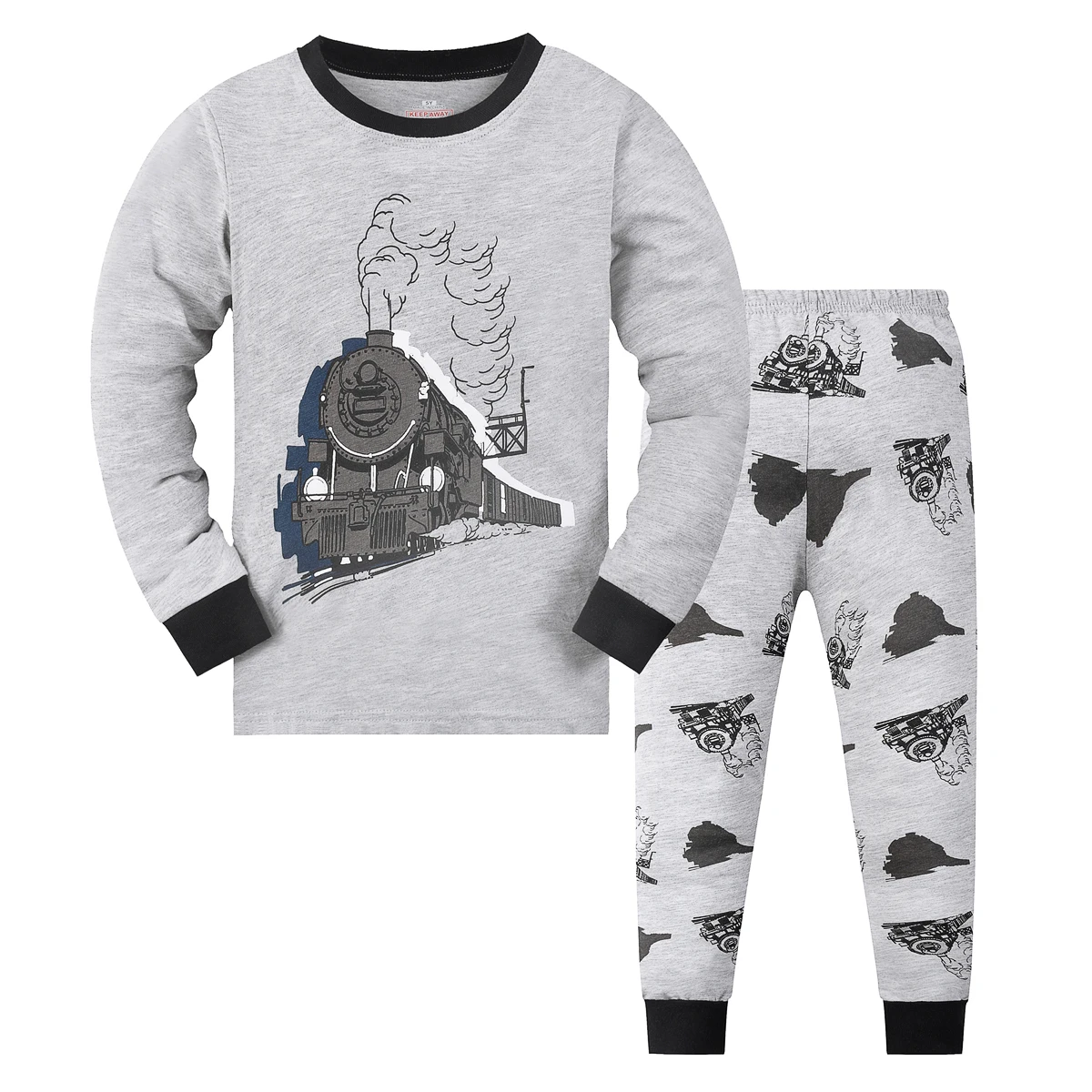 Langärmliges und langes Hosen-Pyjama-Set mit Schleppe-Cartoon-Aufdruck für Jungen, geeignet für Jungen im Alter von 2 bis 9 Jahren