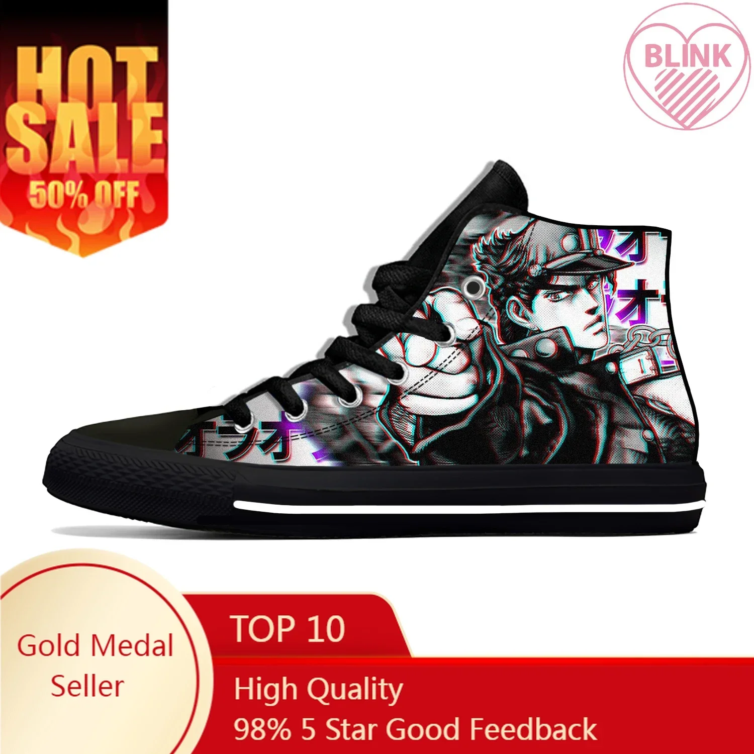 

Japanese Anime Jojo Bizarre Adventure Kujo Jotaro Casual Cloth Shoes High Top Lightweight Breathable 3D Print Men Women Sneakers