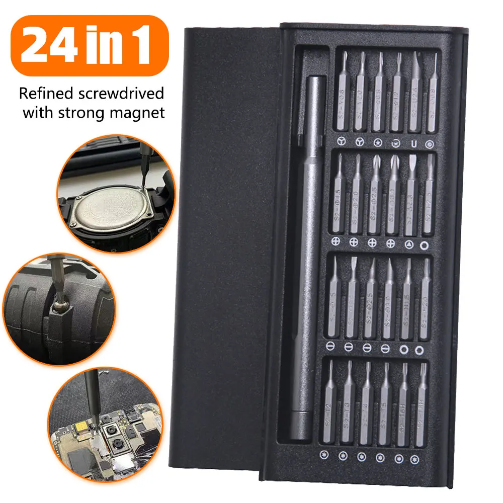 24In1 Precision Screwdriver Set Multi Purpose Flat Head and Cross Shape Magnetic Mini Screwdriver Tool For Watch Glasses Repair