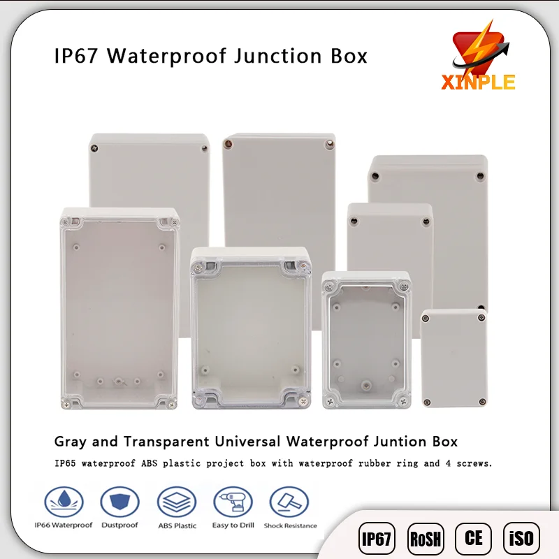 F Series Waterproof IP67 Outdoor Electrical Junction Sealed Box Enclosure Plastic ABS Junction Case Screw Cable Custom