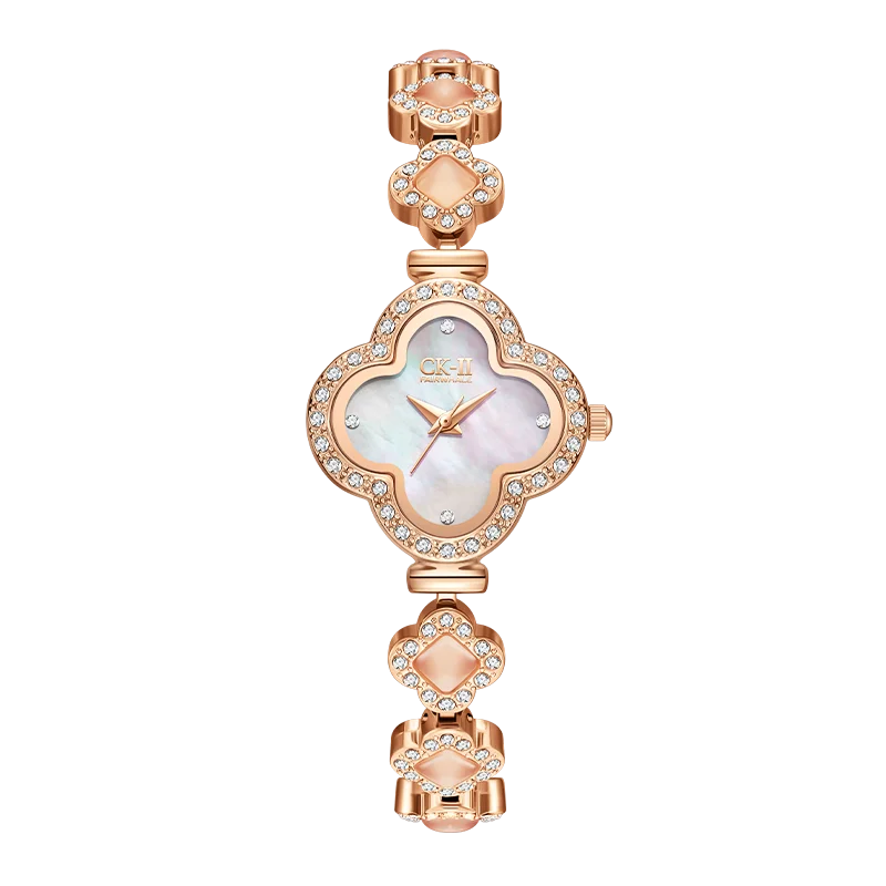 MARK FAIRWHALE Fashion Women's Wristwatch Diamond Set Color Light Luxury Watch Exquisite Clover Style Quartz Watch