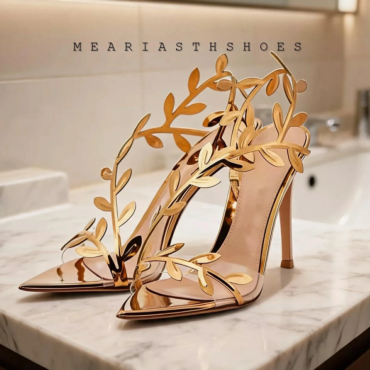 Summer Golden Branches Open Toe PVC Transparent Women Sandals Street Style Party Wedding Thin high Heels Shoes Fashion Pumps