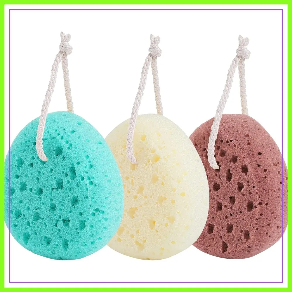 3 Pack Large Bath Sponges for Women, Men, Body Scrubber Loofah, Exfoliating Shower Pouf, 3 Colors