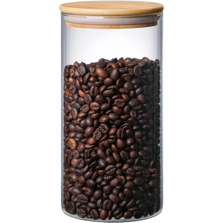 

MOLFUJ 1200 ML 40 FL Oz Glass Storage Container with Wood Lid Stackable Clear Decorative Organizer Bottle Canister Pantry Jar w