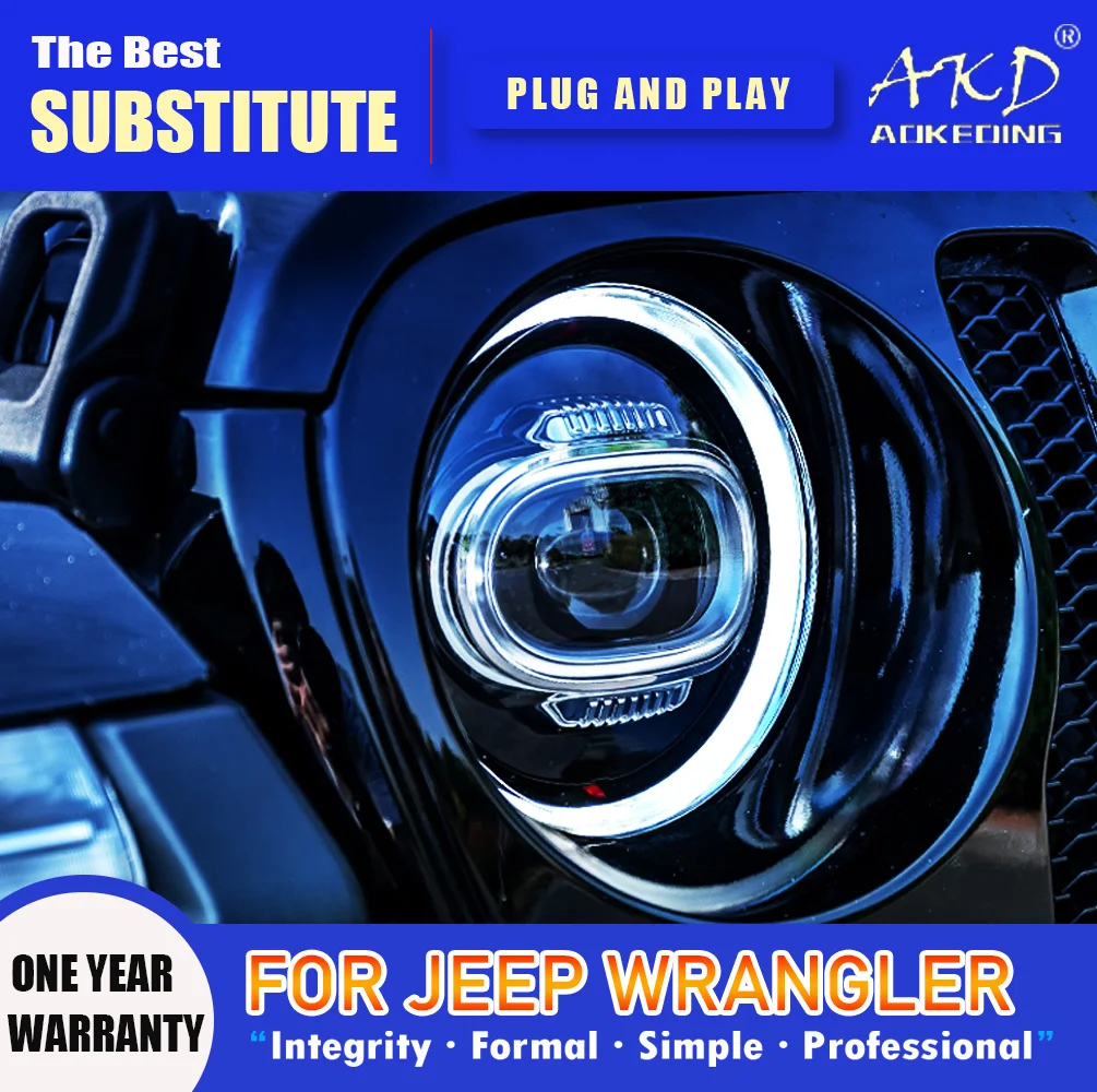 AKD Head Lamp for Jeep Wrangler LED Headlight 2018-2021 Headlights Wrangler DRL Turn Signal High Beam Angel Eye Projector Lens