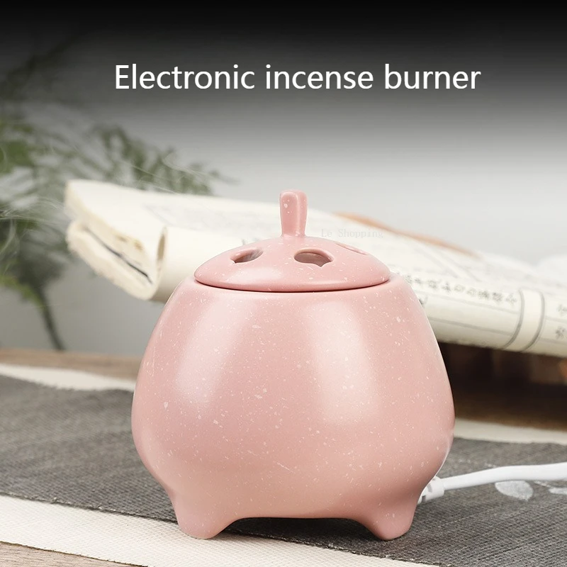 Ceramic Electronic Incense Burner/Timed Temperature Adjustment Indoor Incense Temple Worship Home Desktop Decoration Pink Censer