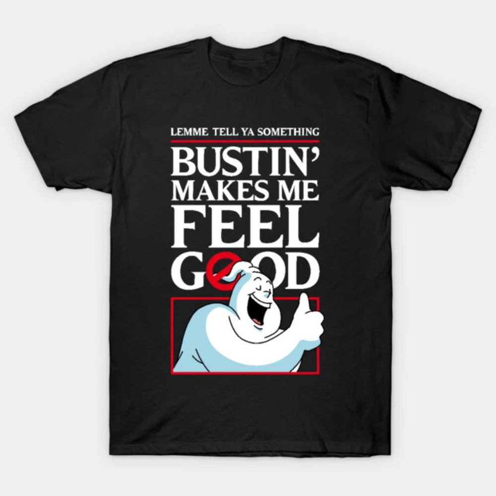 Mens Black Cotton Ghostbusters T Shirt Bustin Makes Me Feel Good Cartoon Ghost Thumbs Up Movie Fan Casual Graphic Tee