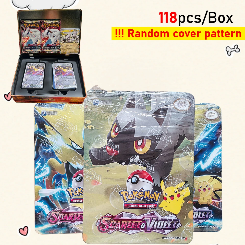 Pokemon 41/42/48/118 Uds. Caja de Metal de hierro en caja, juguete de batalla, caja de Pokemons de origen perdido con juego de Pikachu, tarjetas bancarias de Anime para niños