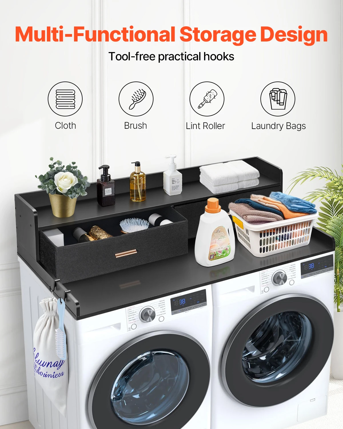 Washer Dryer Countertop w/ Drawer Shelf Wooden Washer and Dryer Countertop Laundry Topper for Laundry Room Organization