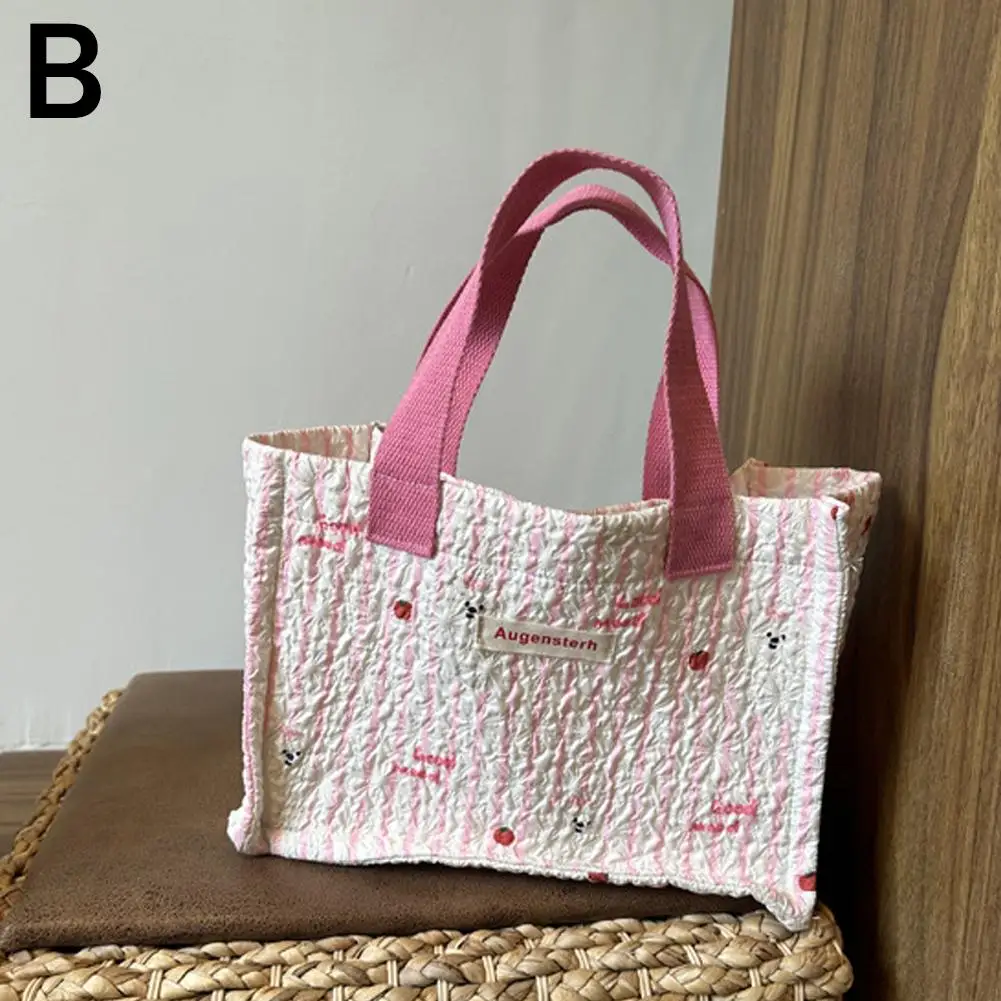 フラワーランチボックスバッグ高価値キャンバスハンドバッグ学生バッグランチオールマッチランチボックスバッグハンドバッグ便利な N2g5