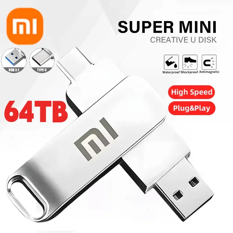 Xiaomi 64TB 2TB USB Flash Drive Metal USB 3.2 Pen Drive Key 1TB 512GB Type C High Speed Pendrive Mini Flash Drive For Phone PC