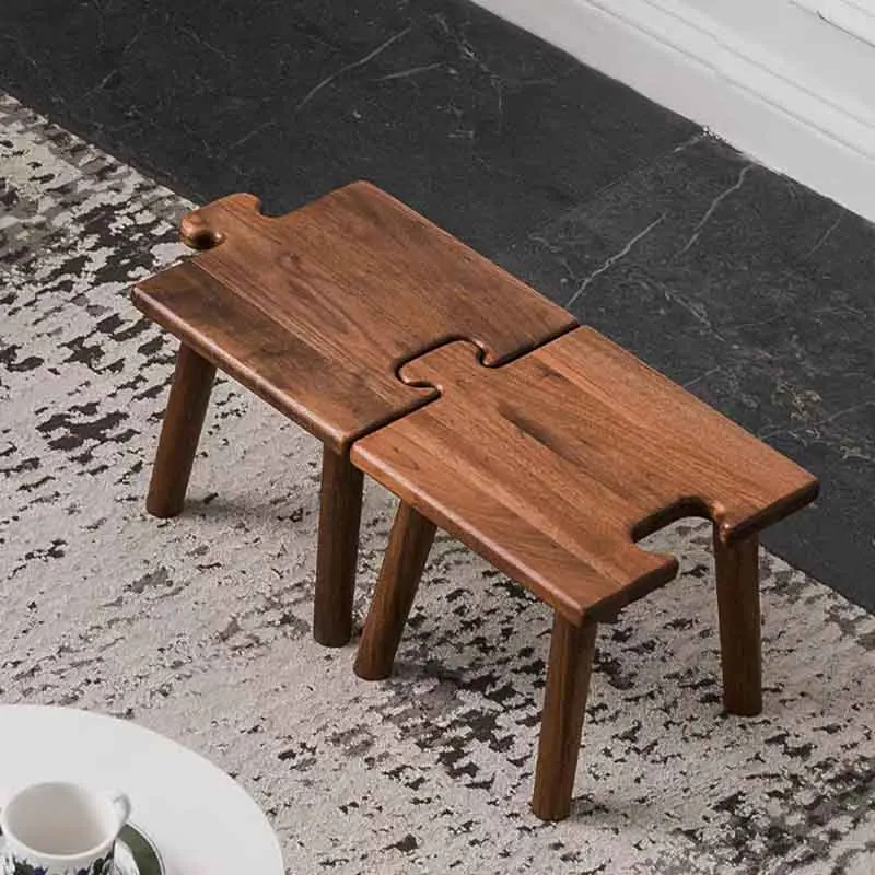 Nordic Solid Wood Furniture, Creative Puzzle Low Stool, Porch Shoe Changing Stool, Living Room Sofa Footstool, Retro Mobile Seat