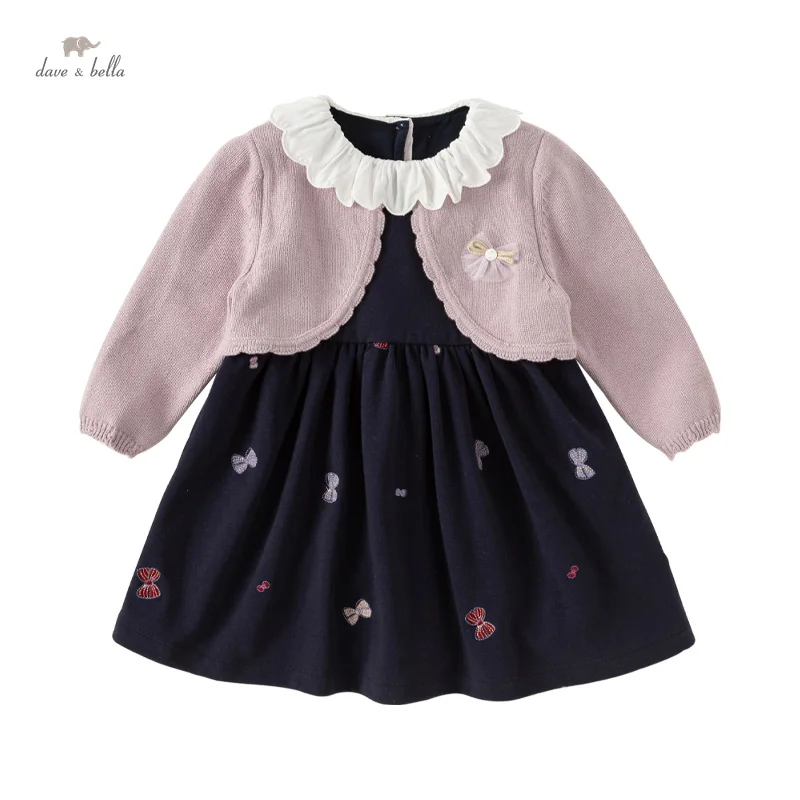 Dave Bella Princess Sweater Dress Girl Baby Children 2024 New Autumn Sweet Gentle Fashion Charm Classy Party Outdoor DB3241599