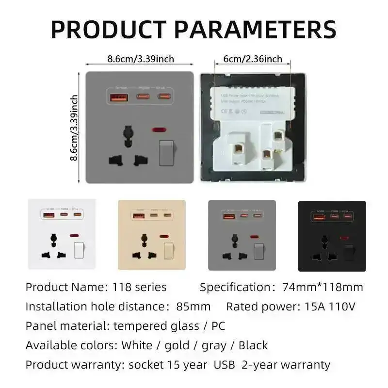 20W Fast Charging Universal Wall Socket With USB And Dual Typec Compatible For UK AU US TH EU Standard 86mm X 86mm Made In China image 5