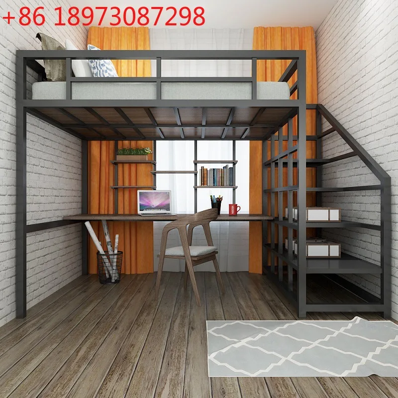 

Student apartment wrought iron elevated bed simple bedroom multi-functional single upper loft bed